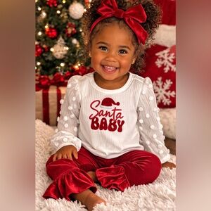 New w tags! Santa Baby White & Red Infant Holiday Outfit